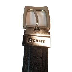 Mens Chaps Black/Brown Reversible Leather Belt Size 30-32" Square Silver Buckle